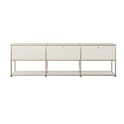 Minimalist White Wooden Dresser with Stainless Frame for Home Image - 2