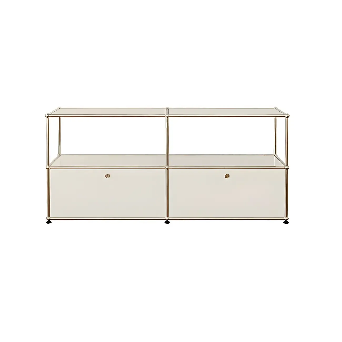 Minimalist White Wooden Dresser with Stainless Frame for Home Image - 3