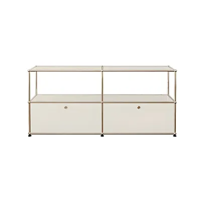 Minimalist White Wooden Dresser with Stainless Frame for Home Image - 3