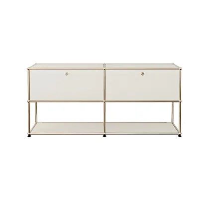 Minimalist White Wooden Dresser with Stainless Frame for Home Image - 5