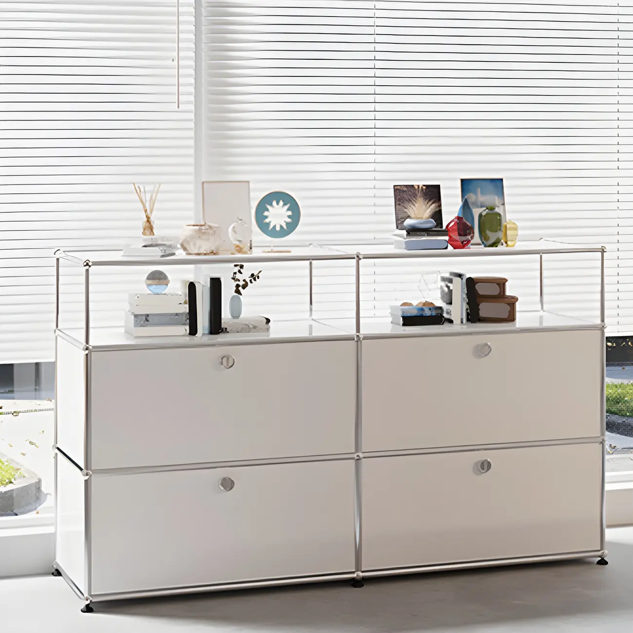 Minimalist White Wooden Dresser with Stainless Frame for Home Image - 6 | homeyfad