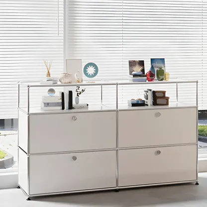 Minimalist White Wooden Dresser with Stainless Frame for Home Image - 6