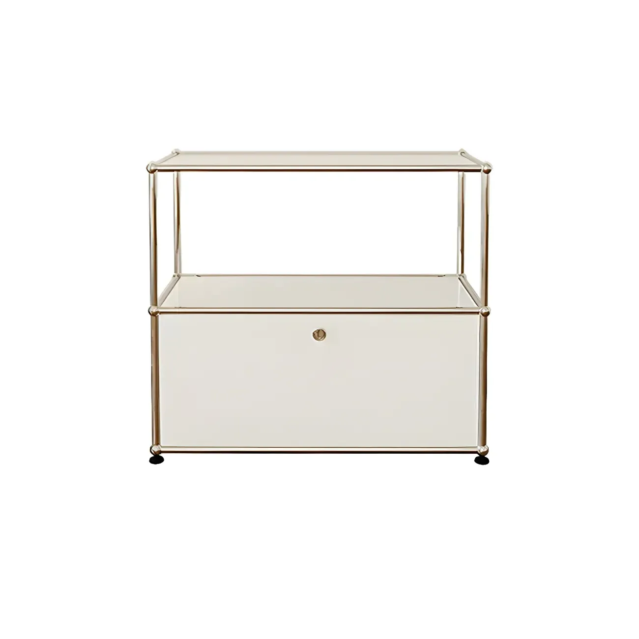 Minimalist White Wooden Dresser with Stainless Frame for Home Image - 7