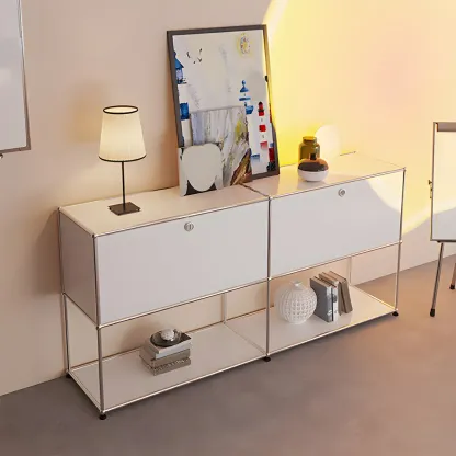 Minimalist White Wooden Dresser with Stainless Frame for Home Image - 8