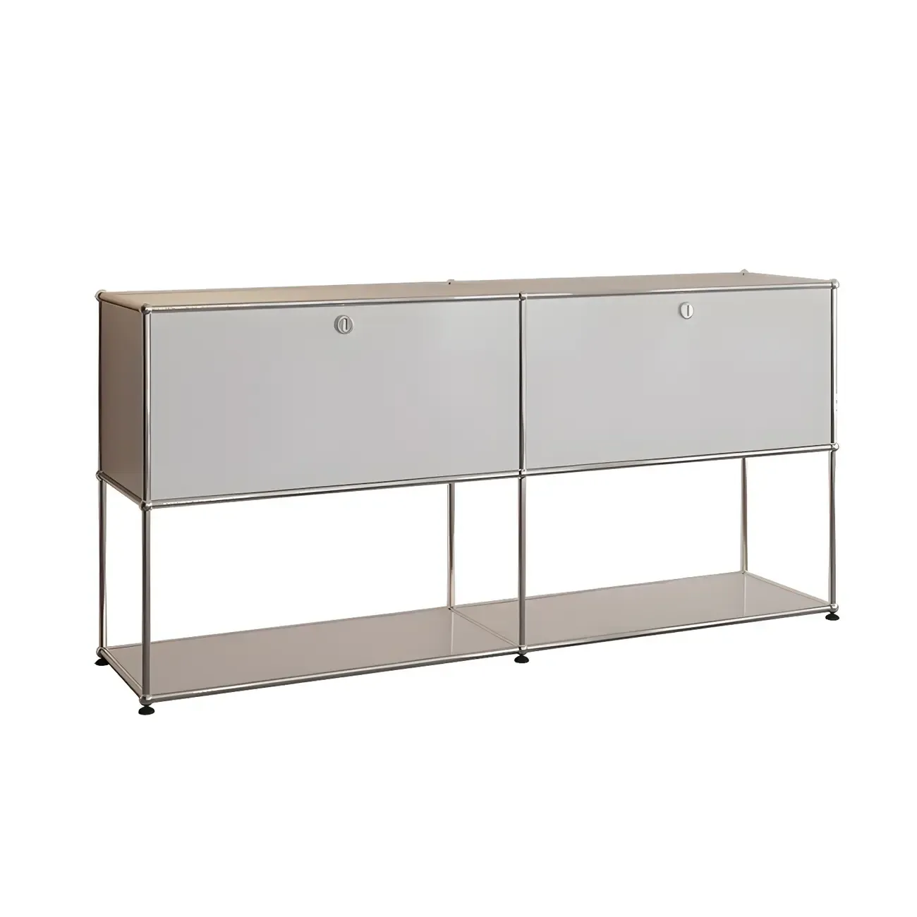 Minimalist White Wooden Dresser with Stainless Frame for Home Image - 9