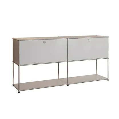 Minimalist White Wooden Dresser with Stainless Frame for Home Image - 9