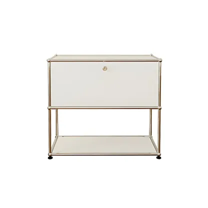 Minimalist White Wooden Dresser with Stainless Frame for Home Image - 10