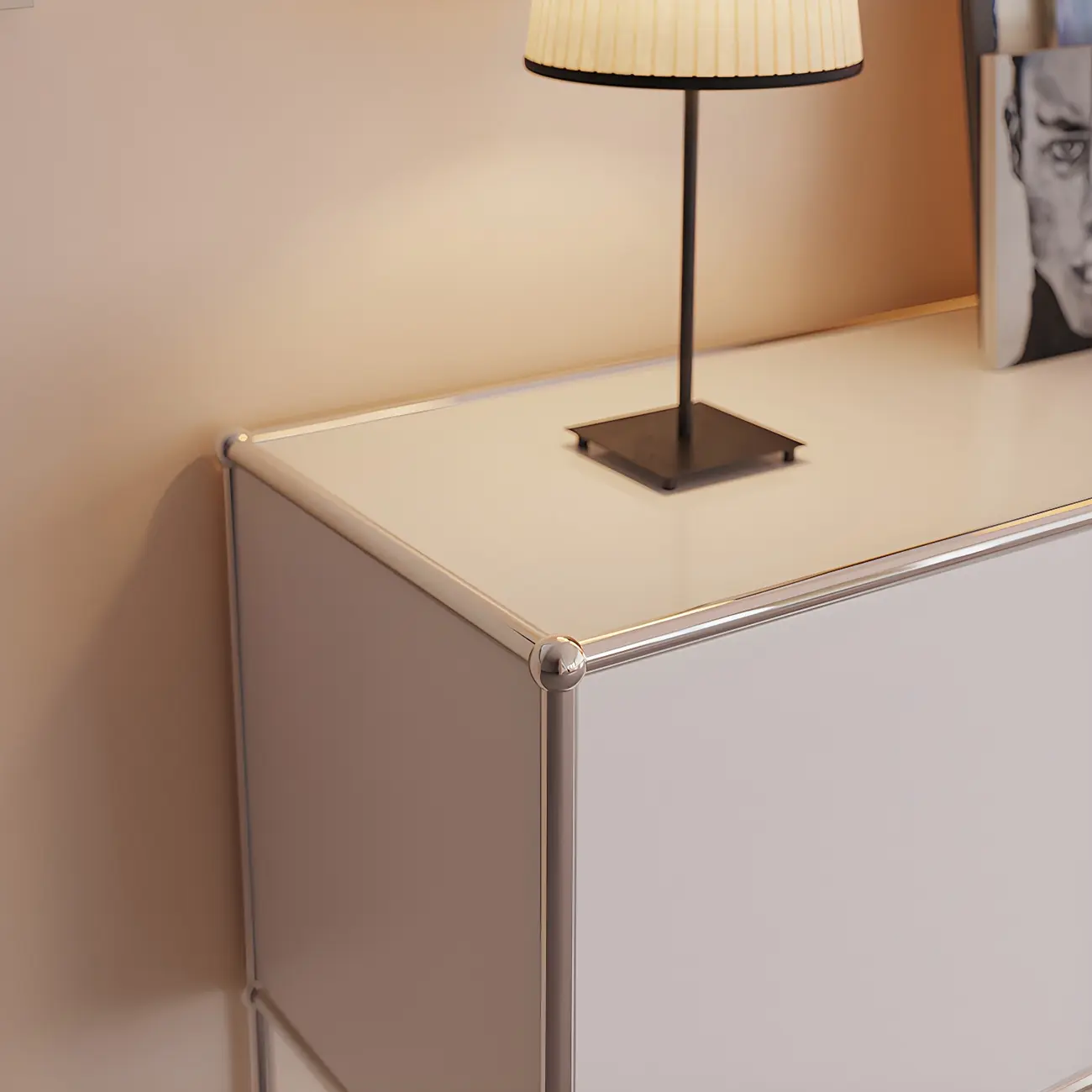 Minimalist White Wooden Dresser with Stainless Frame for Home Image - 11 | homeyfad