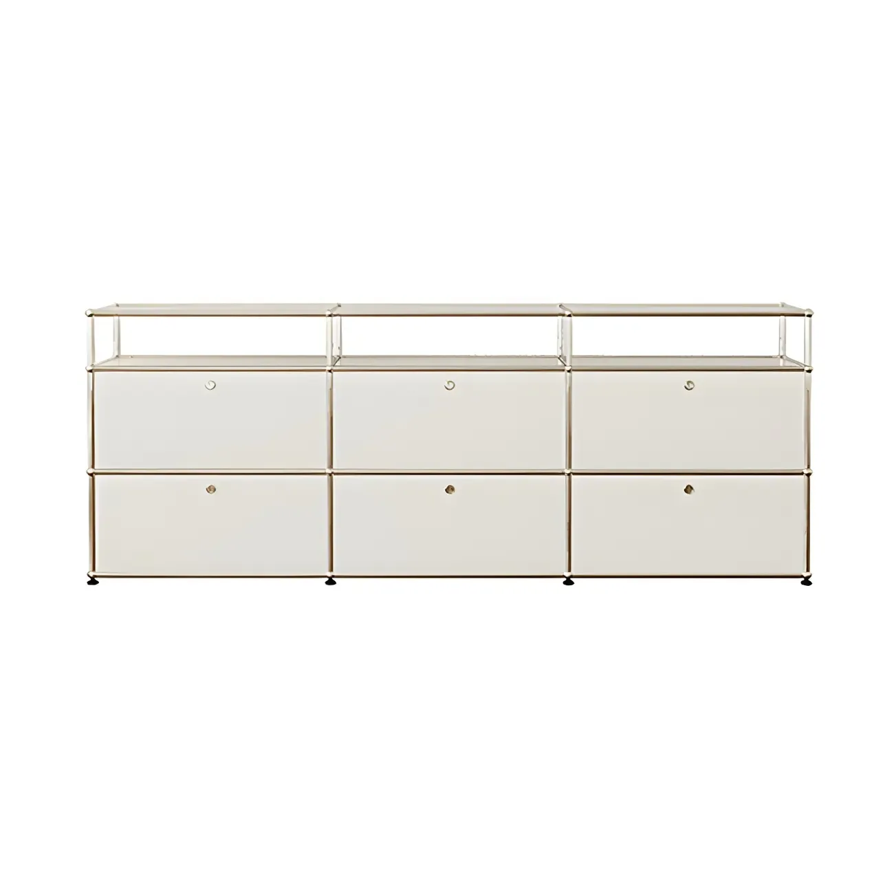 Minimalist White Wooden Dresser with Stainless Frame for Home Image - 12