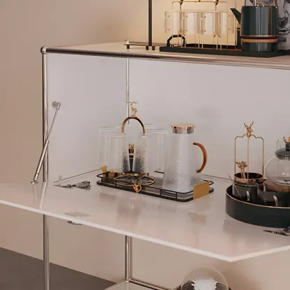 Minimalist White Wooden Dresser with Stainless Frame for Home Image - 13