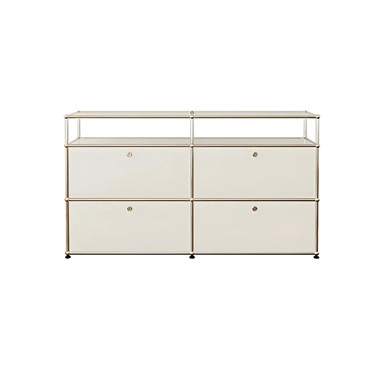 Minimalist White Wooden Dresser with Stainless Frame for Home Image - 14