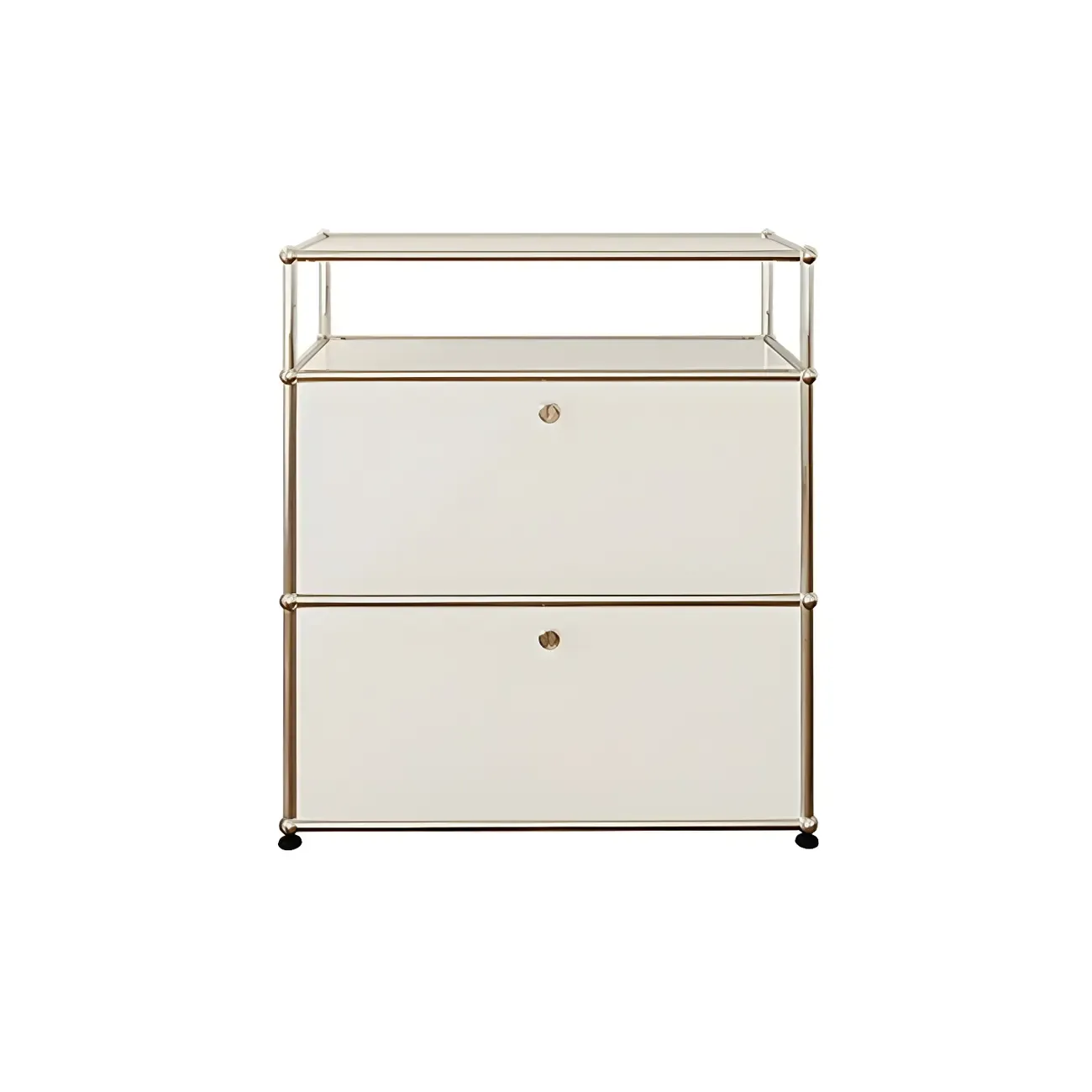 Minimalist White Wooden Dresser with Stainless Frame for Home Image - 15