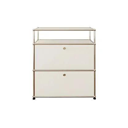 Minimalist White Wooden Dresser with Stainless Frame for Home Image - 15
