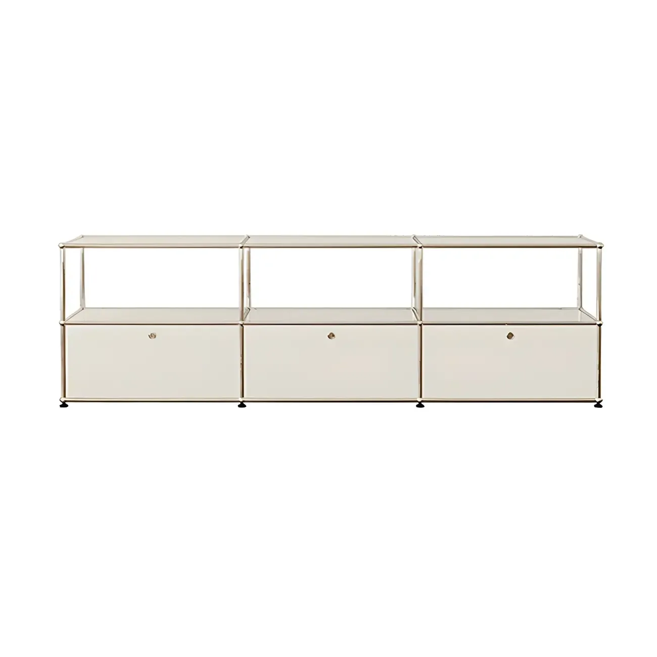 Minimalist White Wooden Dresser with Stainless Frame for Home Image - 17