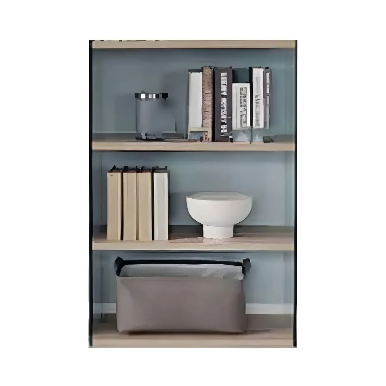Trendy Glass and Wood Open Display Etagere Bookcase Image - 4