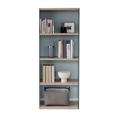 Trendy Glass and Wood Open Display Etagere Bookcase Image - 5