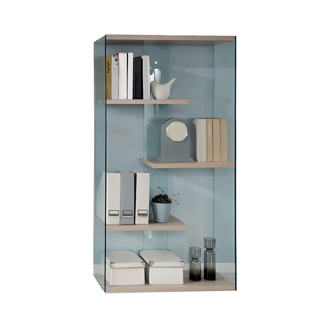 Trendy Glass and Wood Open Display Etagere Bookcase Image - 7
