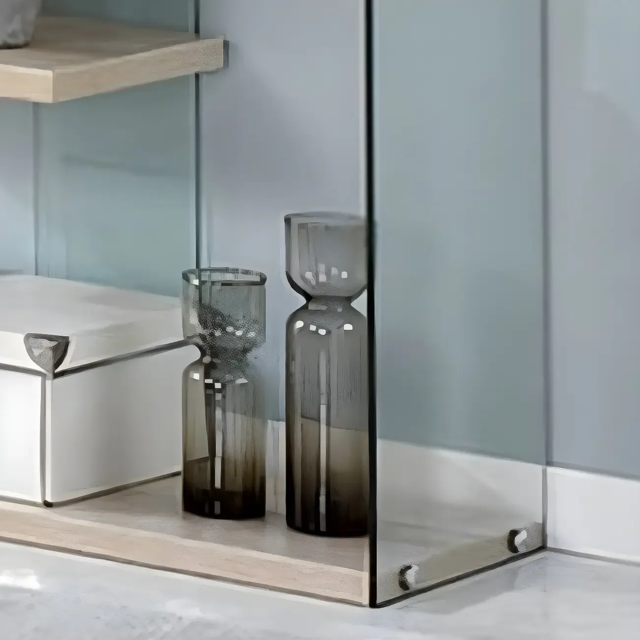 Trendy Glass and Wood Open Display Etagere Bookcase Image - 8