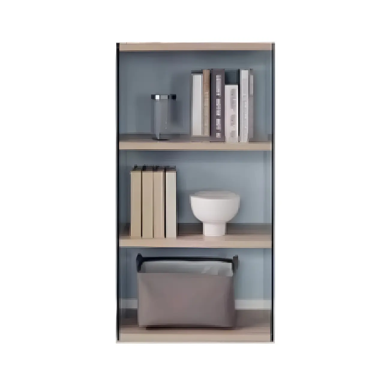 Trendy Glass and Wood Open Display Etagere Bookcase Image - 9 | homeyfad