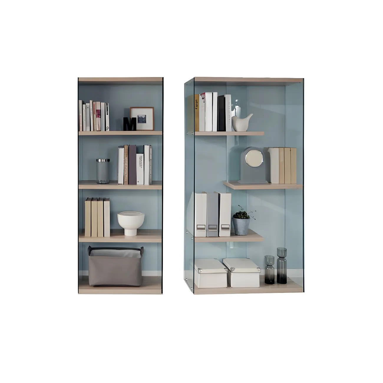 Trendy Glass and Wood Open Display Etagere Bookcase Image - 10 | homeyfad