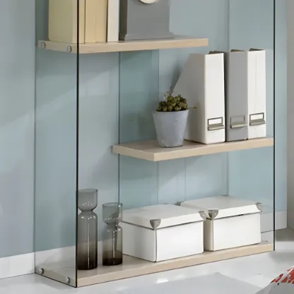 Trendy Glass and Wood Open Display Etagere Bookcase Image - 12