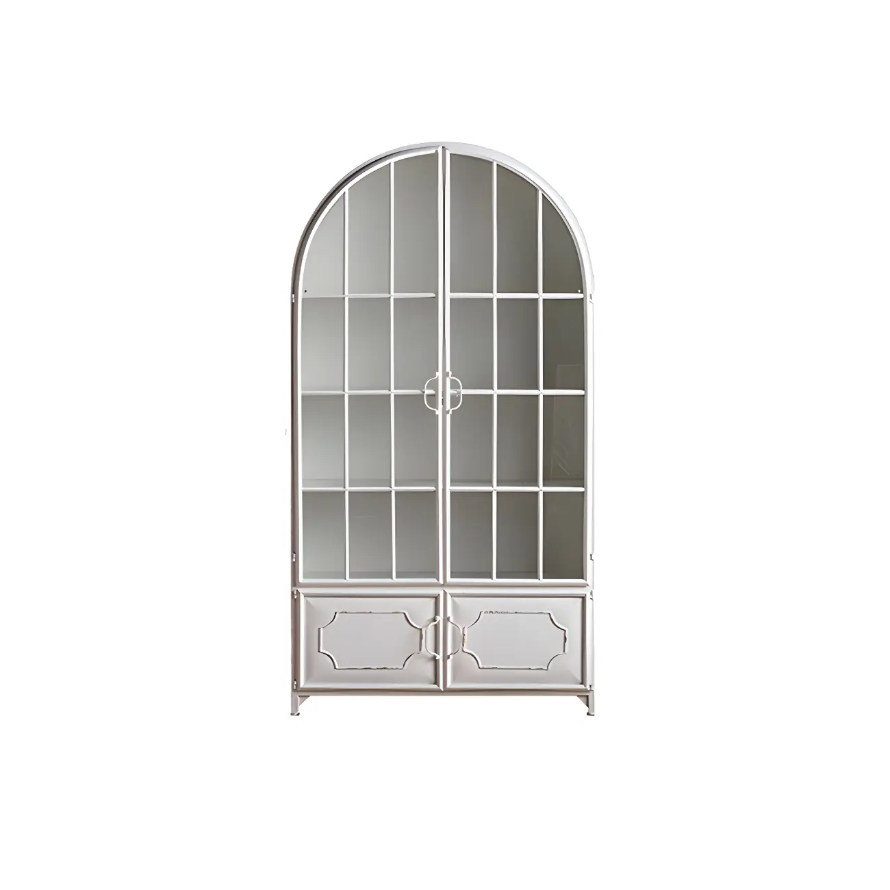 Elegant Arched Metal and Wood Storage Bookcase with Doors Image - 5 | homeyfad