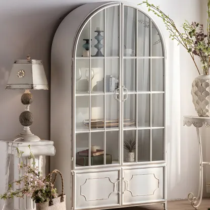 Elegant Arched Metal and Wood Storage Bookcase with Doors Image - 3