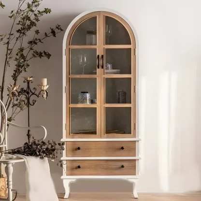 Elegant Arched Metal and Wood Storage Bookcase with Doors Image - 7