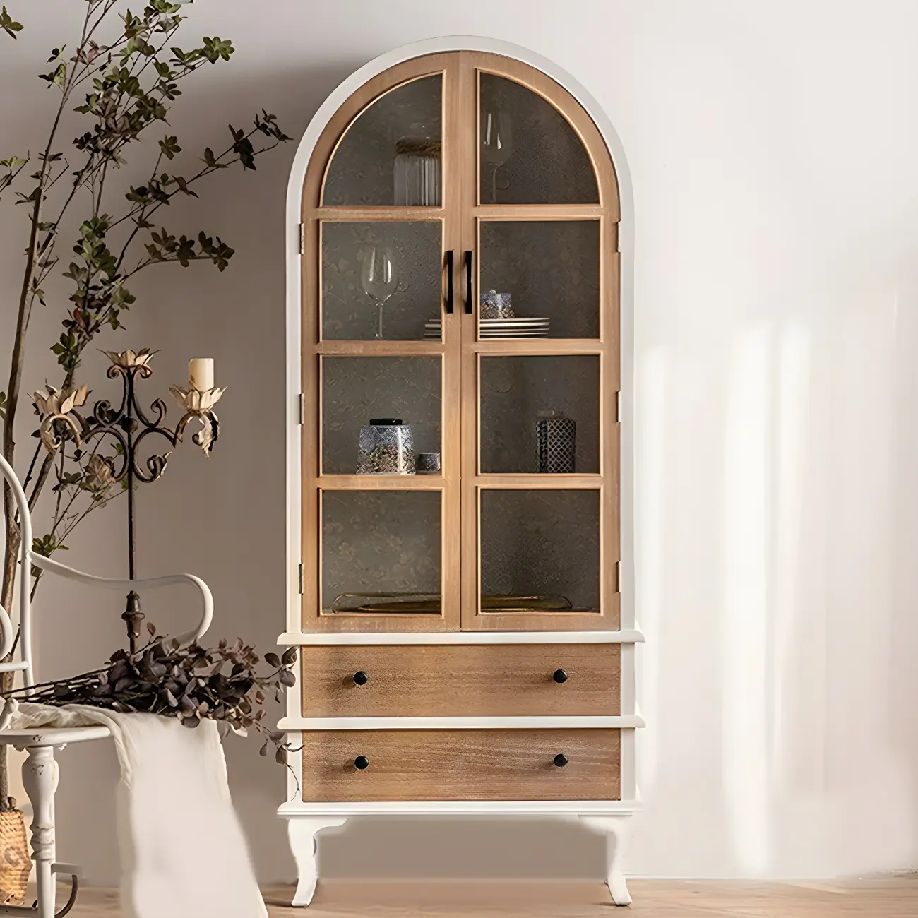 Elegant Arched Metal and Wood Storage Bookcase with Doors Image - 8 | homeyfad