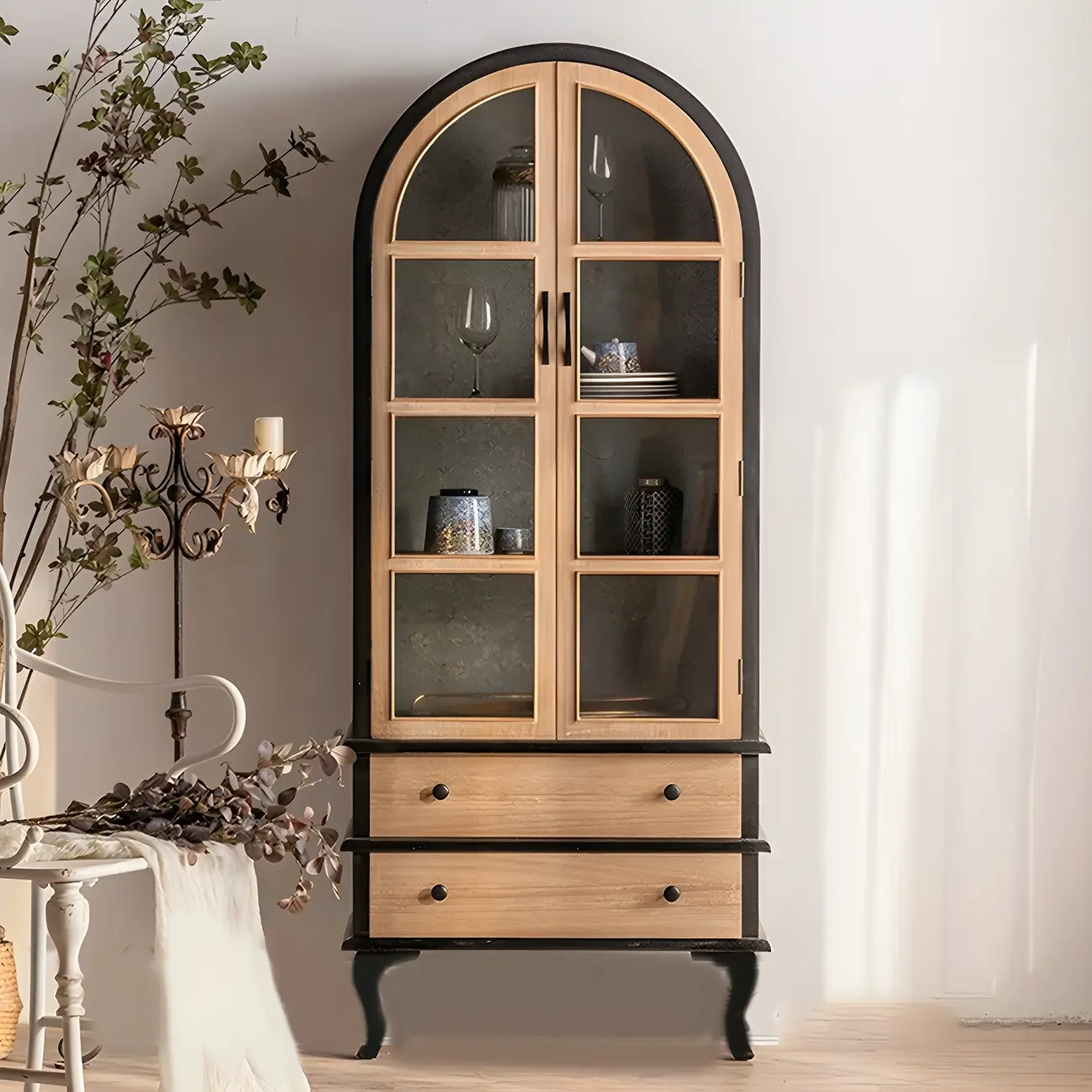Elegant Arched Metal and Wood Storage Bookcase with Doors Image - 1 | homeyfad