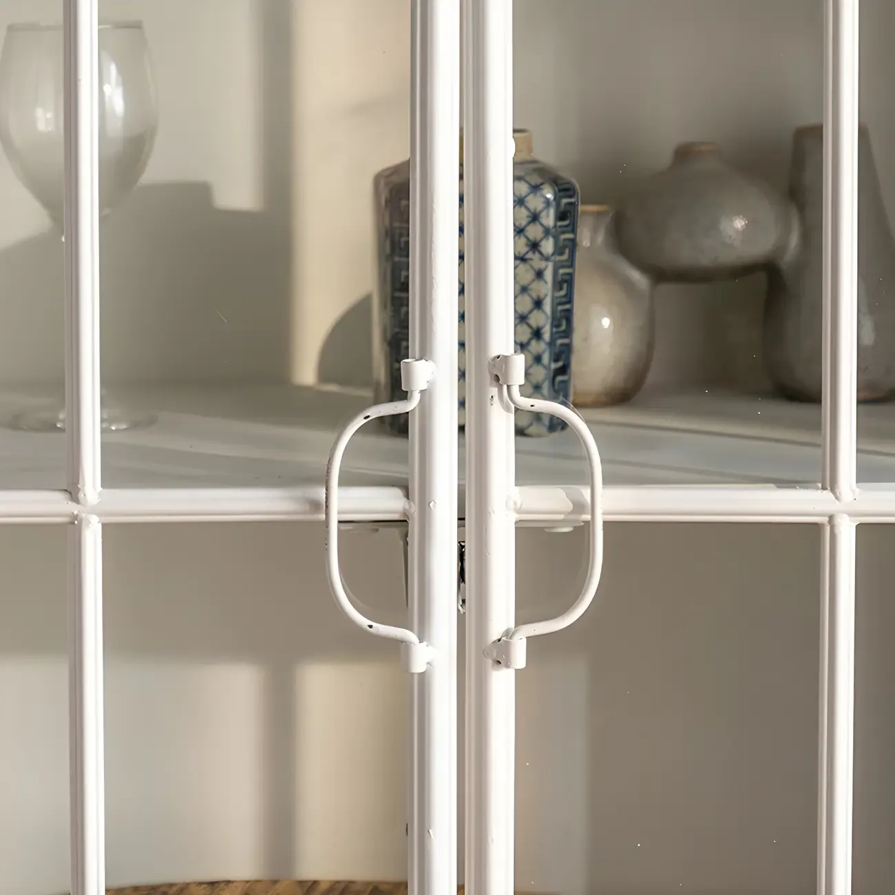 Elegant Arched Metal and Wood Storage Bookcase with Doors Image - 12