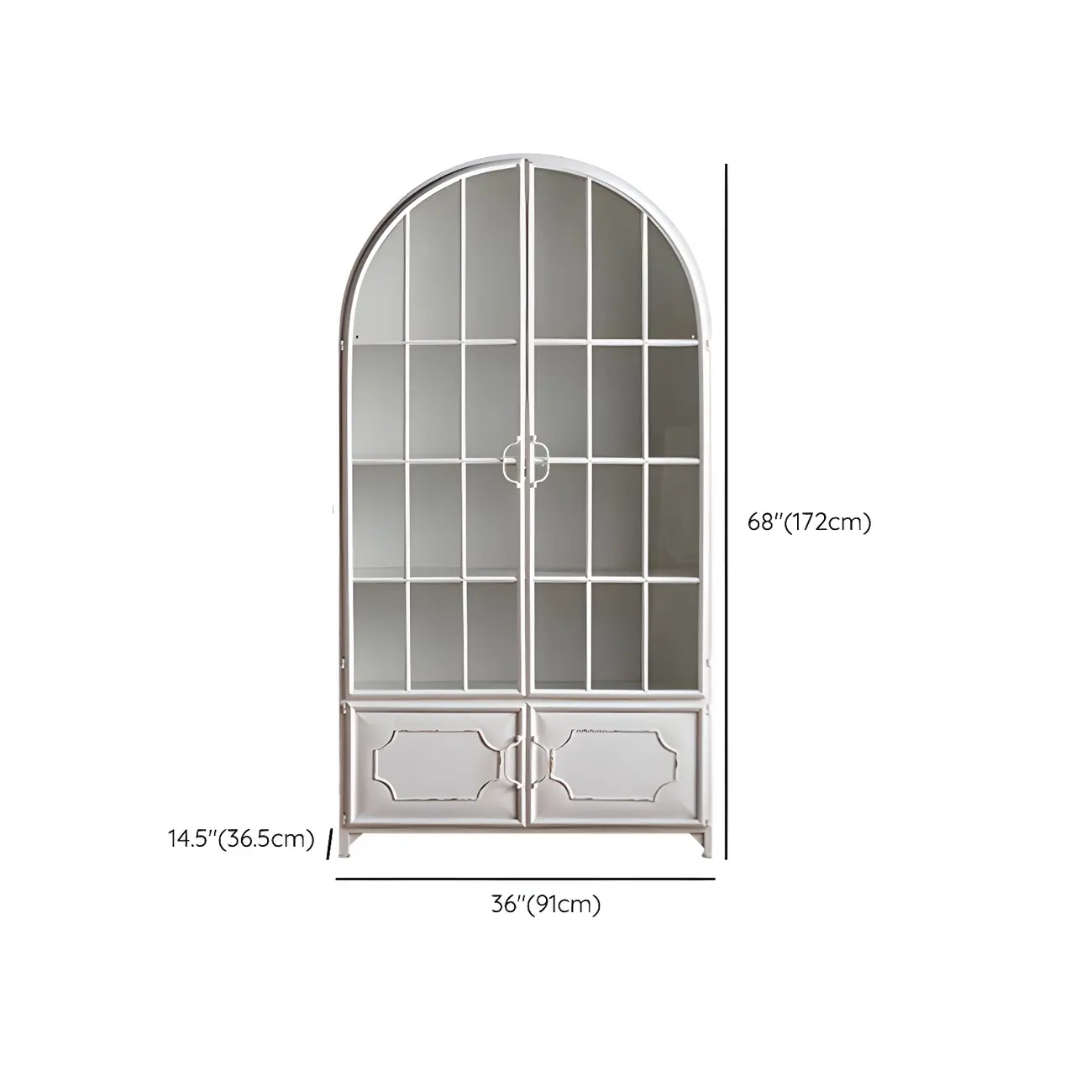 Elegant Arched Metal and Wood Storage Bookcase with Doors #size | homeyfad