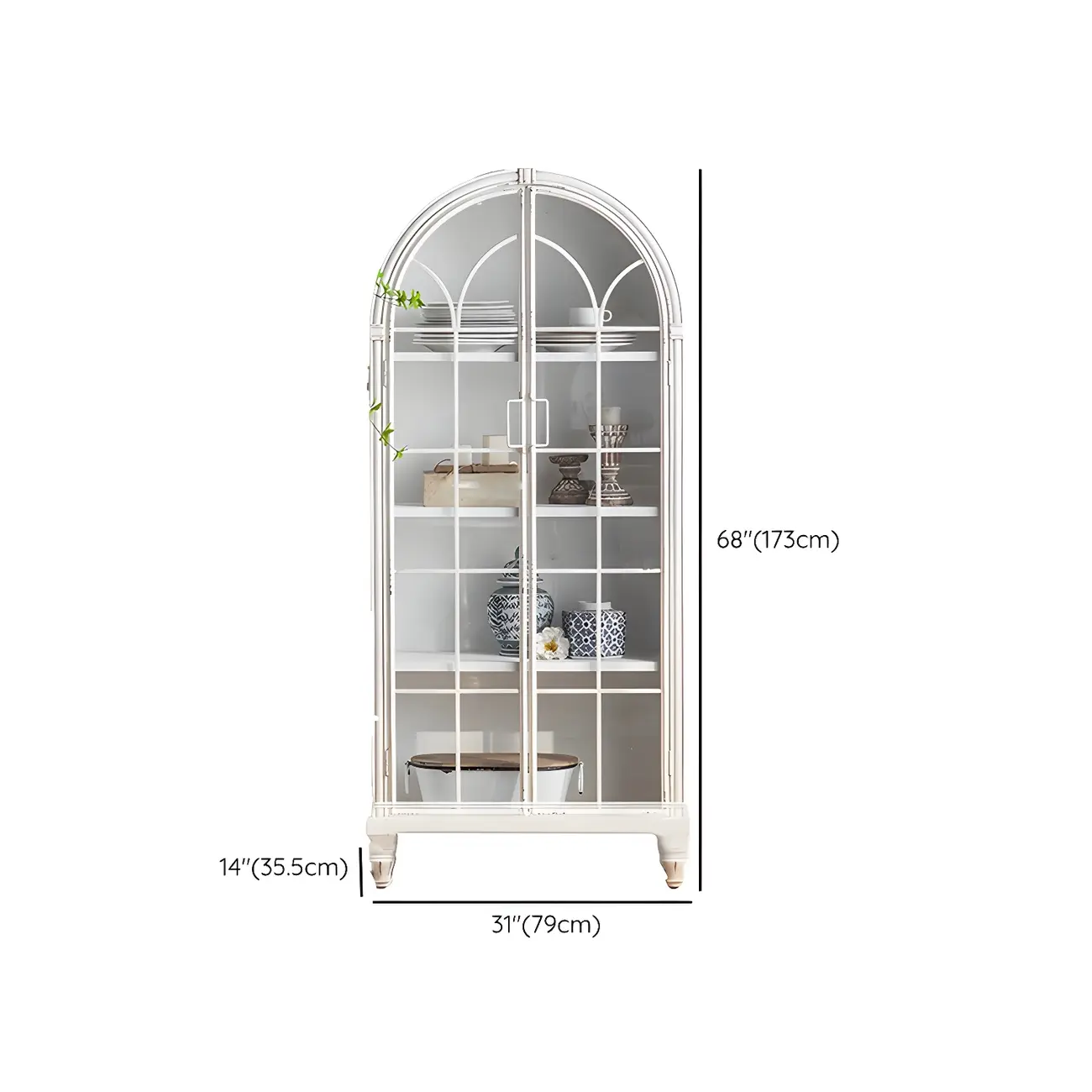 Elegant Arched Metal and Wood Storage Bookcase with Doors Image - 16 | homeyfad