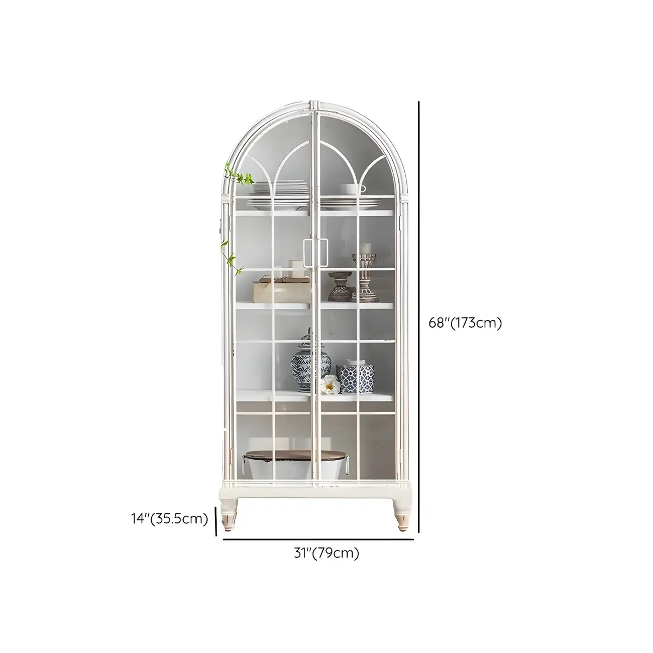 Elegant Arched Metal and Wood Storage Bookcase with Doors Image - 16