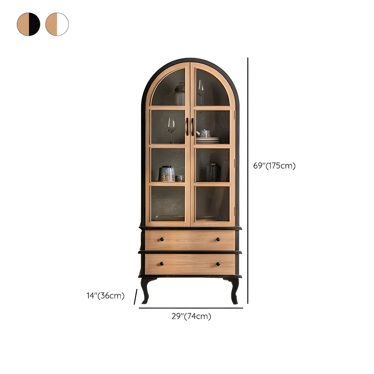 Elegant Arched Metal and Wood Storage Bookcase with Doors Image - 17 | homeyfad