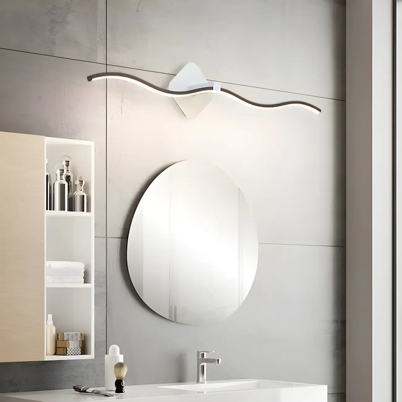 Wave LED Vanity Light with Silica Shade for Bathroom Image - 1