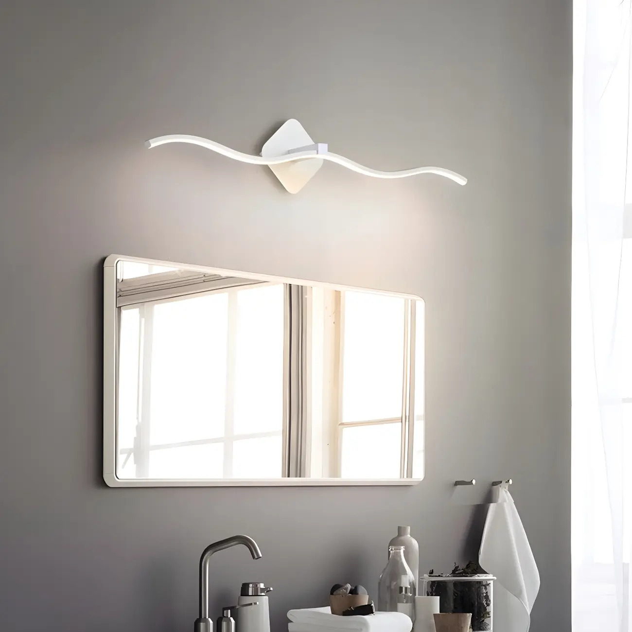 Wave LED Vanity Light with Silica Shade for Bathroom Image - 2 | homeyfad
