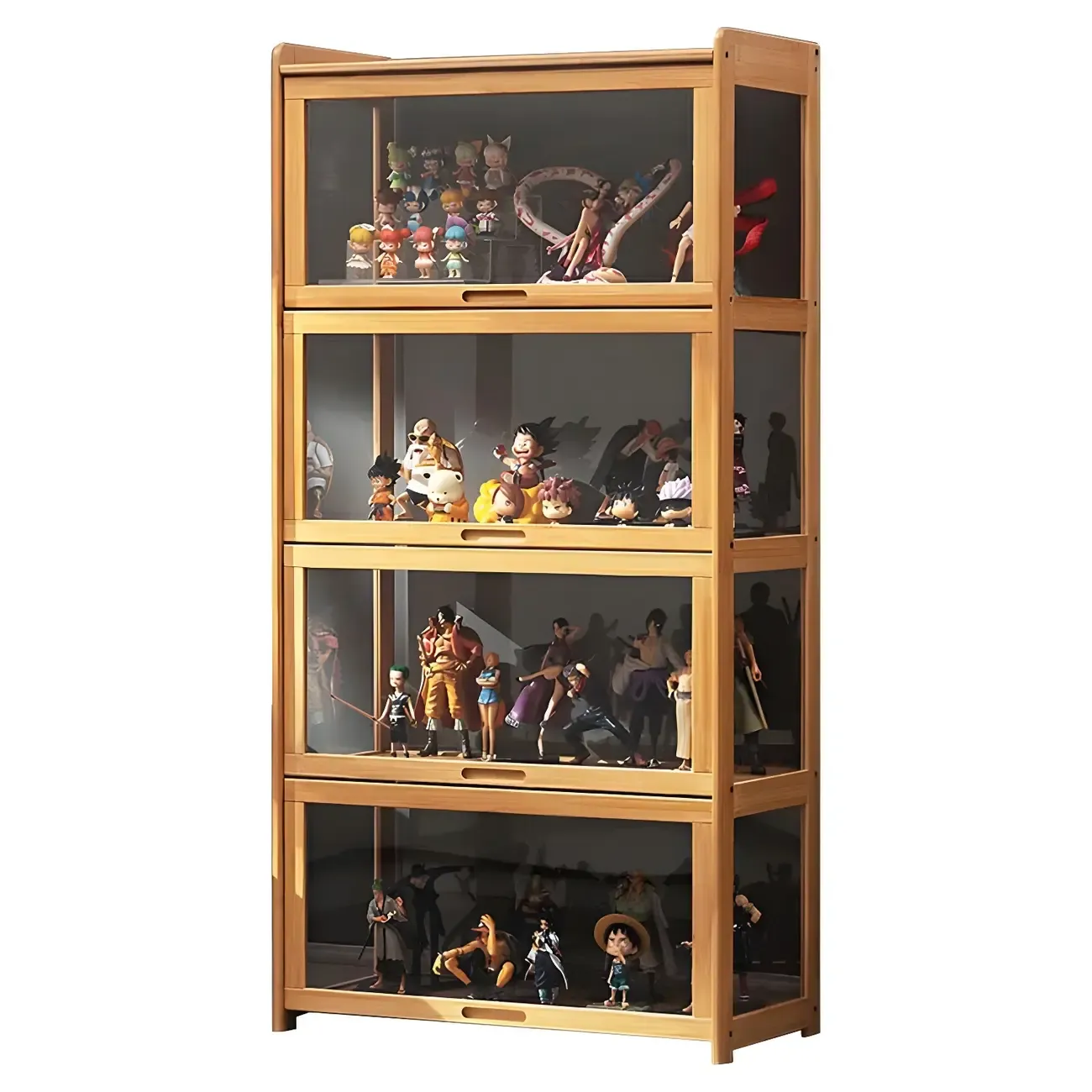 Rustic Natural Bamboo Corner Curio Display Cabinet Image - 4