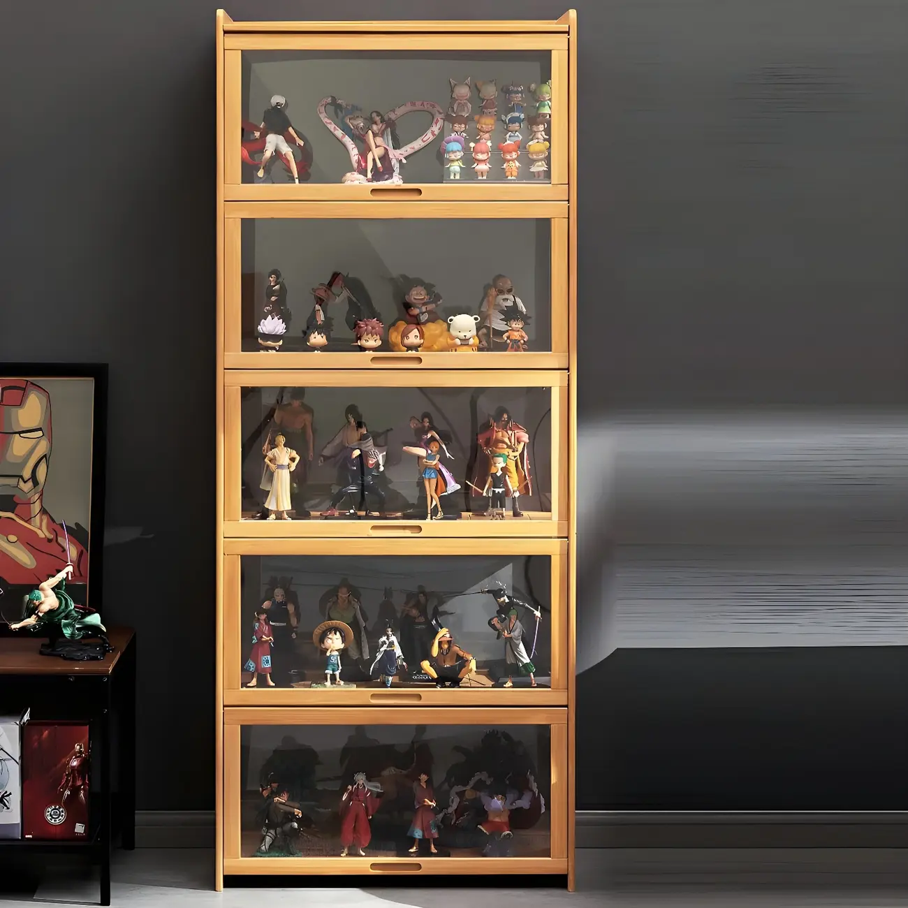 Rustic Natural Bamboo Corner Curio Display Cabinet Image - 2 | homeyfad