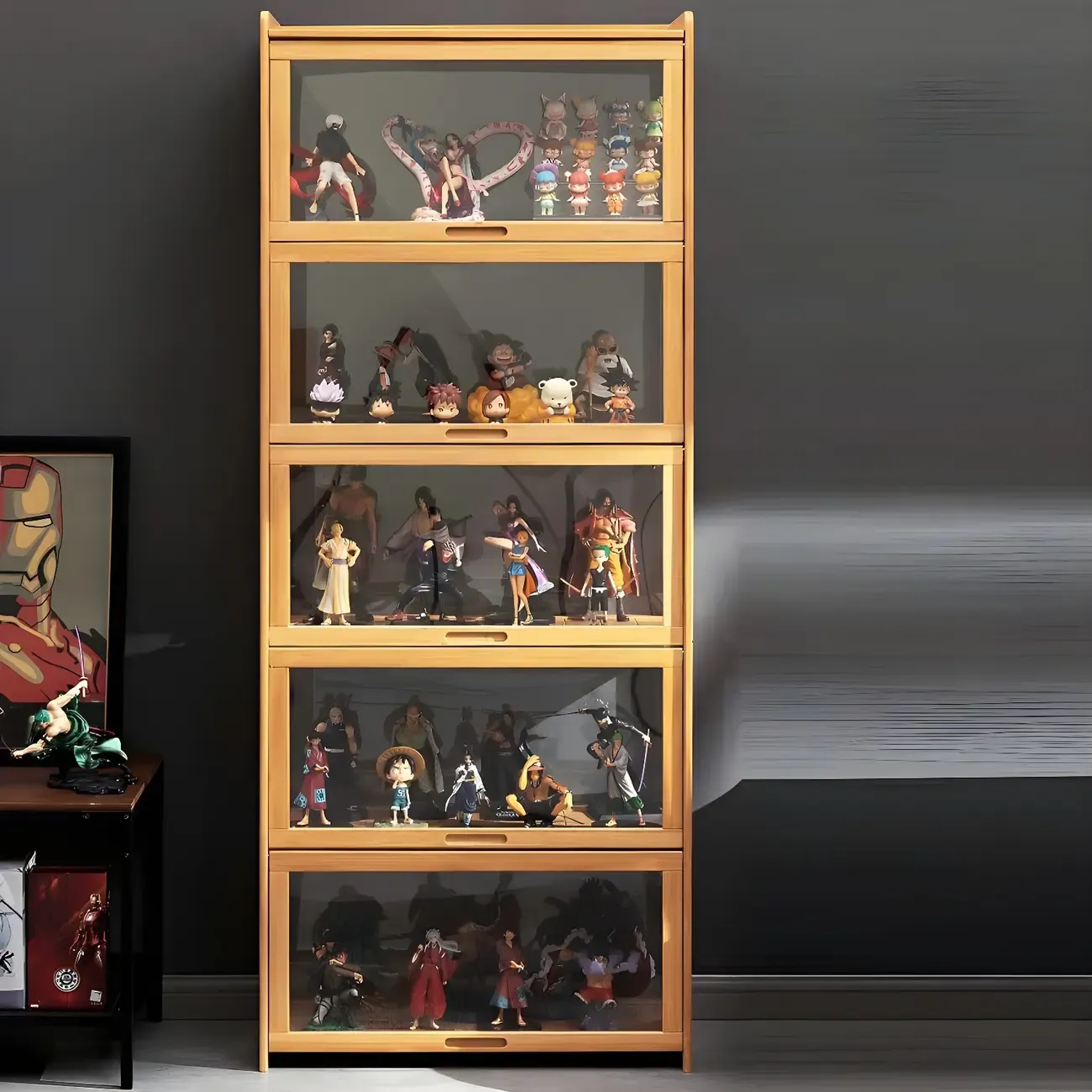 Rustic Natural Bamboo Corner Curio Display Cabinet Image - 2