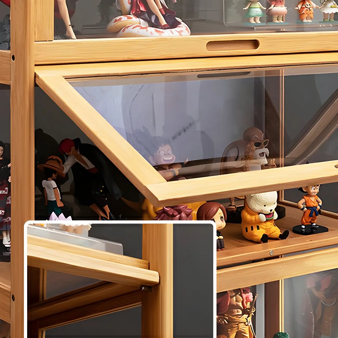 Rustic Natural Bamboo Corner Curio Display Cabinet Image - 12 | homeyfad