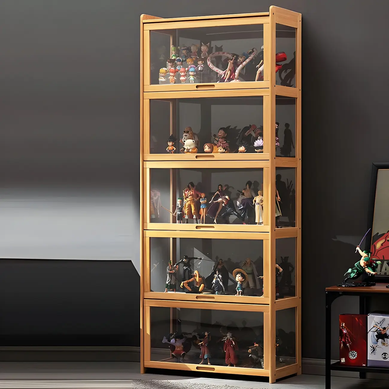 Rustic Natural Bamboo Corner Curio Display Cabinet Image - 16 | homeyfad