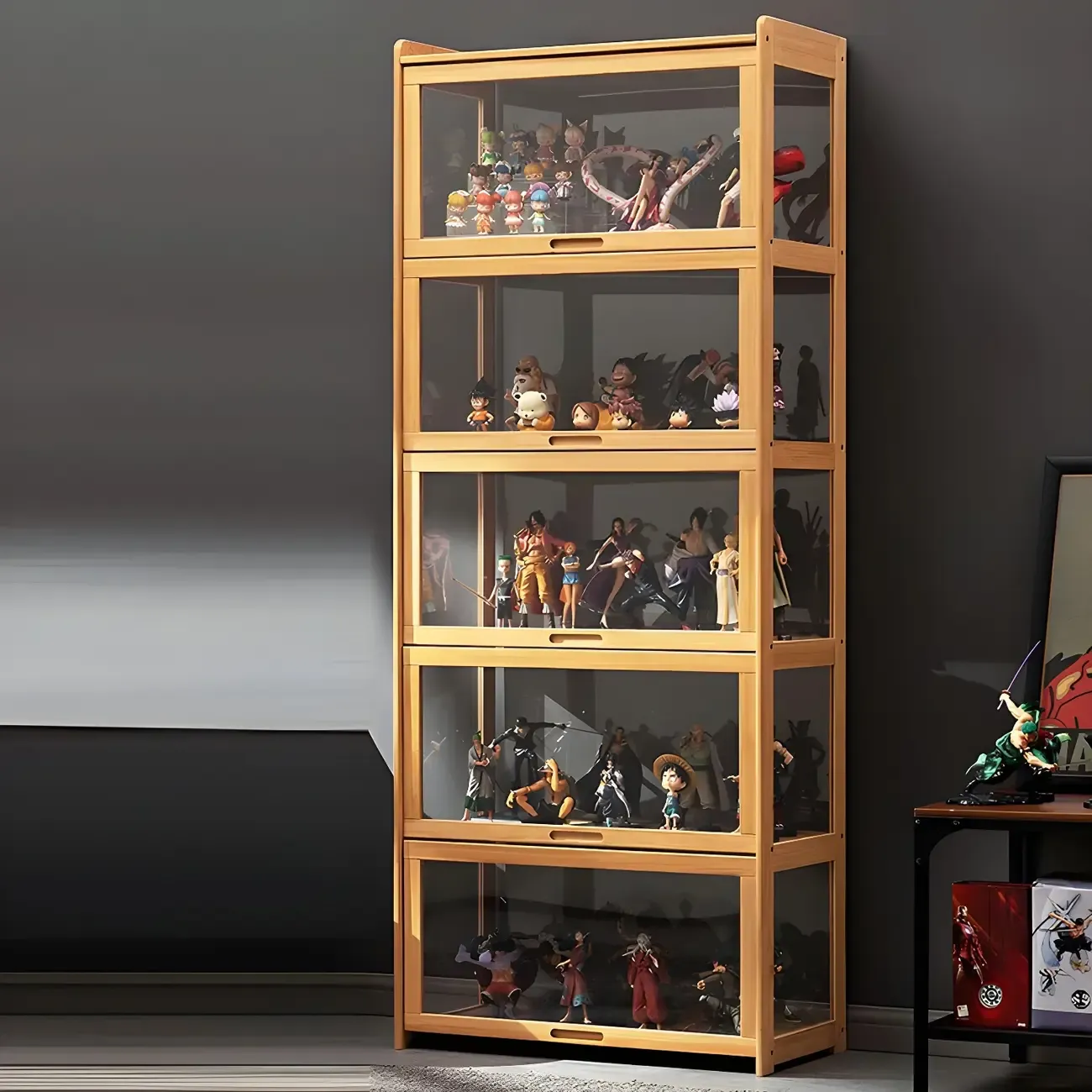 Rustic Natural Bamboo Corner Curio Display Cabinet Image - 16