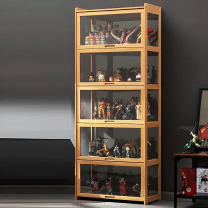 Rustic Natural Bamboo Corner Curio Display Cabinet Image - 16