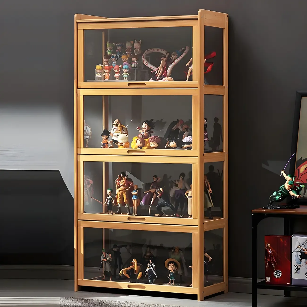 Rustic Natural Bamboo Corner Curio Display Cabinet Image - 17