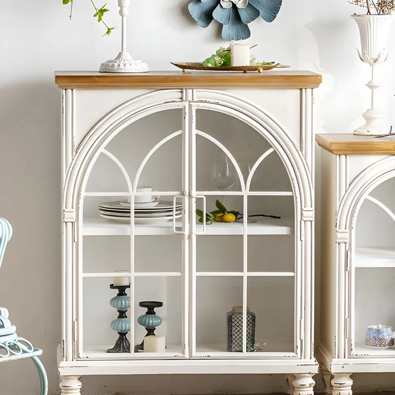 French Country Rectangular Metal Display Bookcase with Shelves Image - 2 | homeyfad