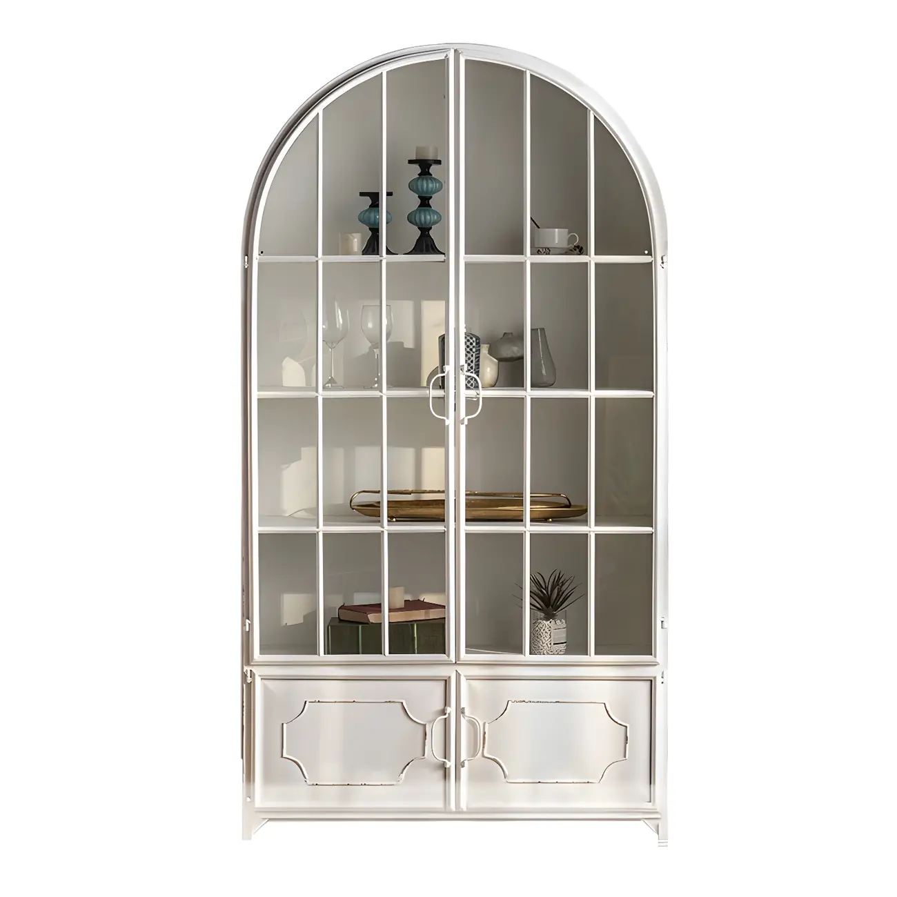 French Country Rectangular Metal Display Bookcase with Shelves Image - 6 | homeyfad