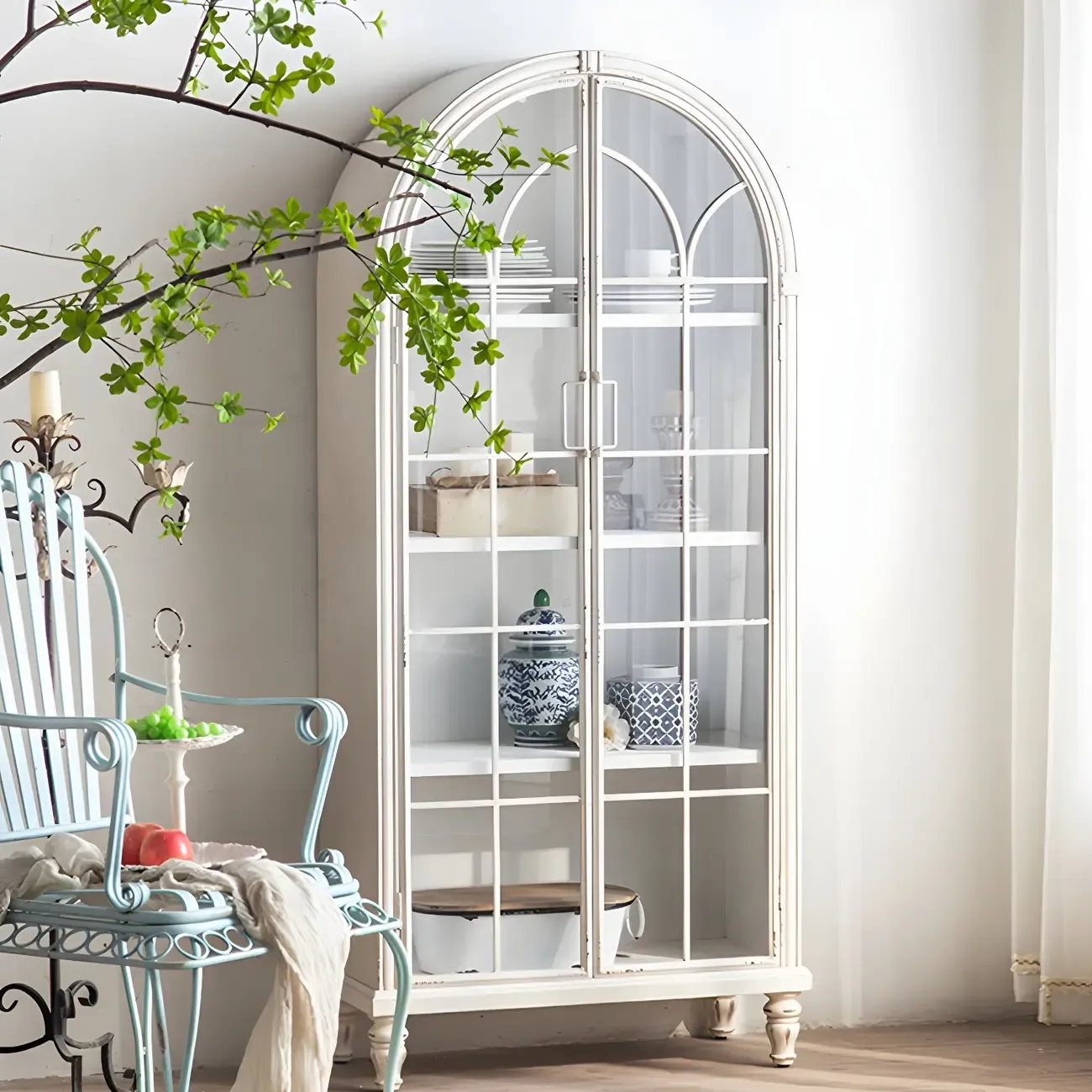 French Country Rectangular Metal Display Bookcase with Shelves Image - 3