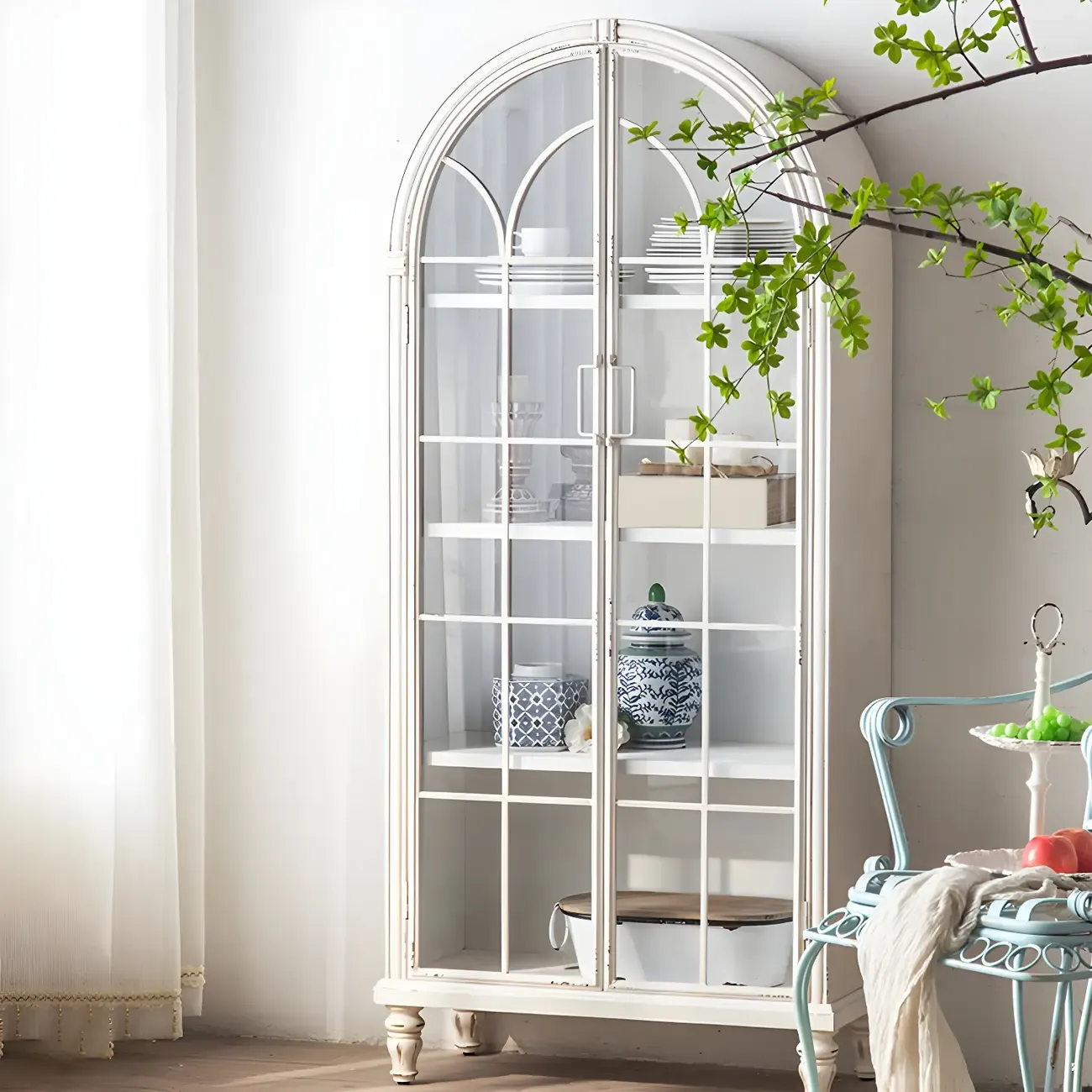 French Country Rectangular Metal Display Bookcase with Shelves Image - 11