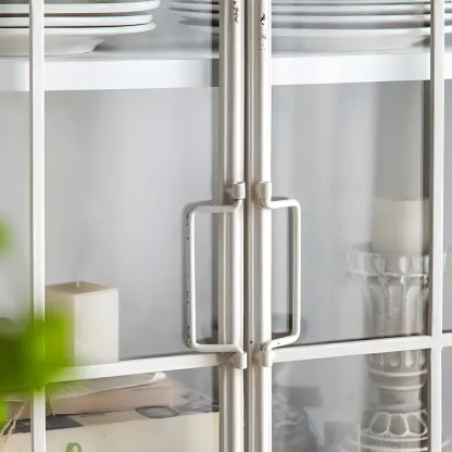 French Country Rectangular Metal Display Bookcase with Shelves Image - 10